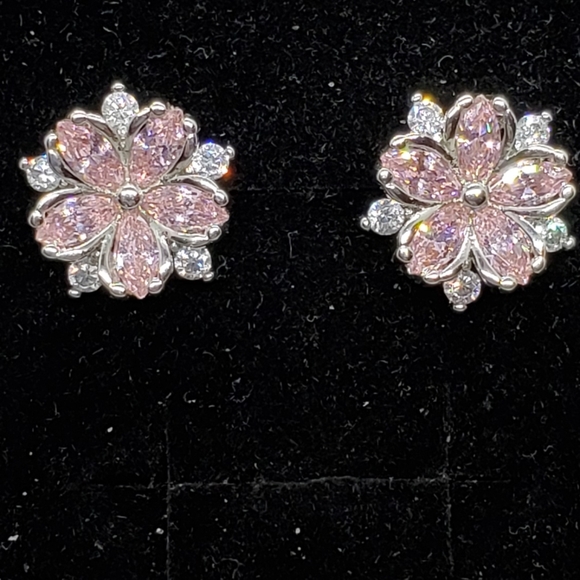 Cz pink and white earrings - Picture 2 of 3